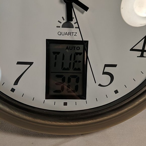 Nexxtech Quartz Analog Clock Digital Date Day Auto Wind Wall Decor Silver 12" - Picture 2 of 13